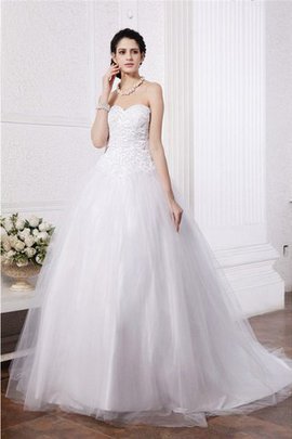 Robe de mariée longue avec zip de col en cœur de tour de ceinture en haute avec perle