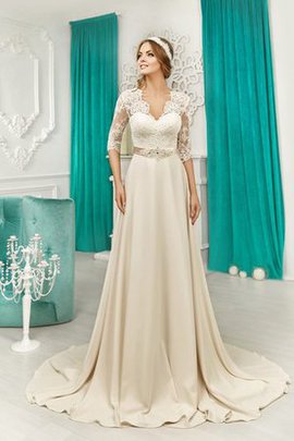 Robe de mariée simple v encolure en dentelle appliques avec manche 1/2