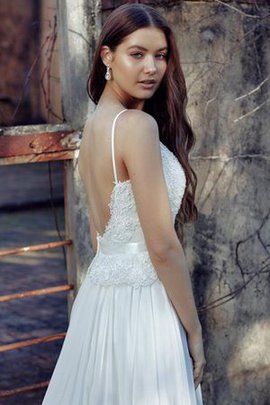 Robe de mariée col en v foncé appliques en chiffon manche nulle jusqu'au sol