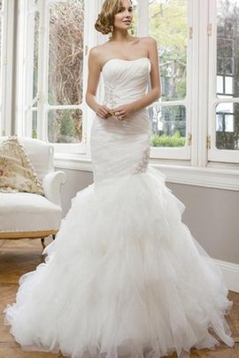 Robe de mariée naturel de sirène longueur au niveau de sol cordon en tulle