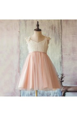 Robe de cortège enfant plissé naturel avec décoration dentelle en tulle de lotus