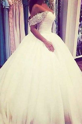 Robe de mariée naturel de mode de bal avec perle de traîne courte en tulle