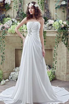 Robe de mariée facile avec fronce avec perle au bord de la mer manche nulle