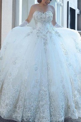 Robe de mariée col en forme de cœur gracieux de traîne longue de mode de bal appliques