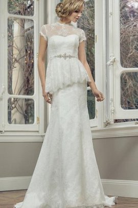 Robe de mariée elégant humble au niveau de cou avec manche courte elevé