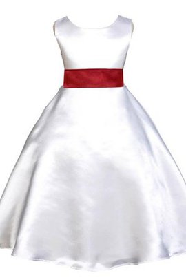 Robe de cortège enfant luxueux encolure ronde manche nulle a-ligne en satin