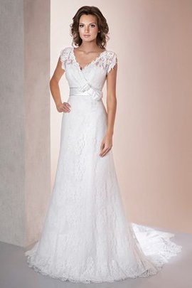 Robe de mariée impressioé longue avec nœud avec manche courte ceinture