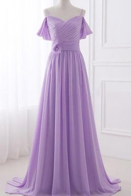 Robe demoiselle d'honneur luxueux facile avec fleurs avec manche courte de traîne courte