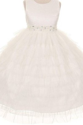 Robe de cortège enfant brillant ligne a col u profond avec sans manches textile en tulle