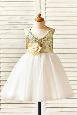 Robe de cortège enfant naturel avec zip de princesse avec fleurs textile en tulle