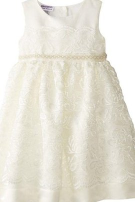 Robe de cortège enfant avec nœud encolure ronde avec bouton manche nulle en dentelle