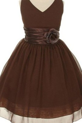 Robe de cortège enfant plissage textile en tulle avec nœud v encolure avec fleurs