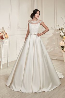 Robe de mariée intemporel avec manche courte a-ligne jusqu'au sol en satin