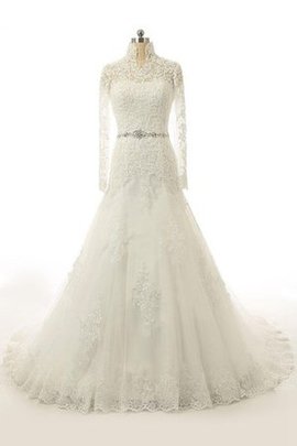 Robe de mariée romantique avec perle avec décoration dentelle de col haut de sirène