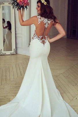 Robe de mariée de traîne courte fantastique appliques avec sans manches encolure ronde