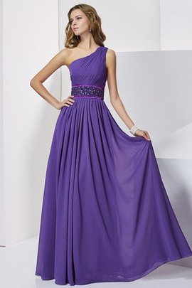 Robe de bal longue d'épaule asymétrique en chiffon avec sans manches ceinture haut