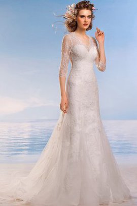 Robe de mariée discrete romantique v encolure appliques de col entaillé