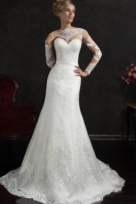 Robe de mariée humble delicat avec manche longue en dentelle trou serre