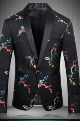 Blazers slim fit top qualité noir imprimé floral veste de mariage grande taille