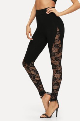 Legging avec pièces séduisant en dentelle florale