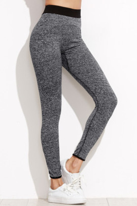 Leggings marné taille gris tricoté contrasté