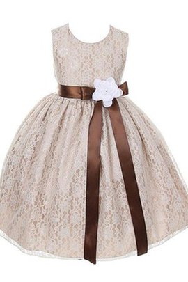 Robe de cortège enfant naturel de mode de bal en dentelle encolure ronde ligne a