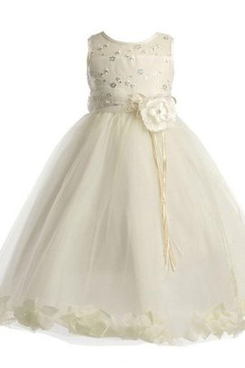 Robe de cortège enfant en tulle col u profond avec fleurs appliques manche nulle