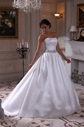 Robe de mariée naturel avec perle de traîne moyenne de mode de bal en satin