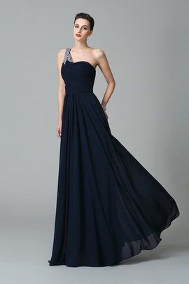 Robe de soirée longue en chiffon d'épaule asymétrique avec zip avec sans manches