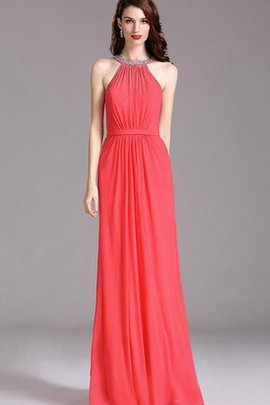 Robe de bal en chiffon manche nulle avec perle de tour de ceinture empire col ras du cou