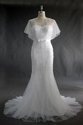 Robe de mariée naturel avec décoration dentelle avec perle jusqu'au sol de sirène