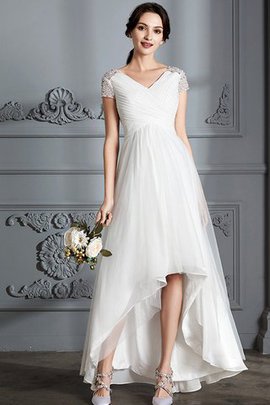 Robe de mariée naturel de princesse en tulle ligne a asymétrique