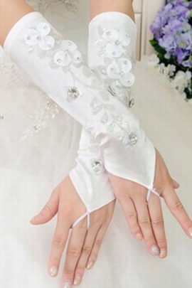 Gants en satin avec application blanc chic mariée coupé