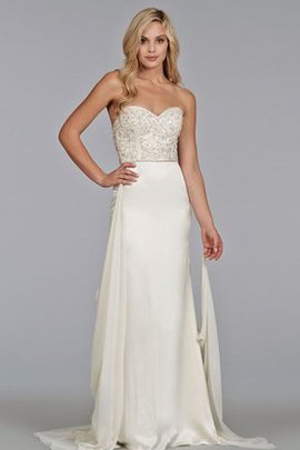 Robe de mariée avec sans manches satin extensible a plage brodé sans dos