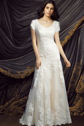 Robe de mariée simple moderne avec manche courte en dentelle ligne a