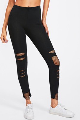 Legging avec pièces déchiré en résille