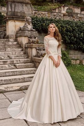 Robe de mariée avec ruban jusqu'au sol de mode de bal de traîne moyenne a-ligne