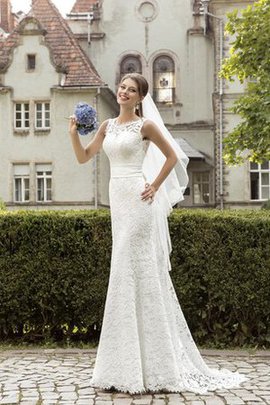 Robe de mariée facile ceinture de traîne courte de col bateau avec sans manches