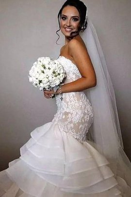 Robe de mariée de col en cœur pétillant avec sans manches en organza appliques