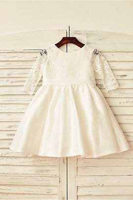 Robe de cortège enfant naturel en satin arrivée au mollet fermeutre eclair avec fleurs