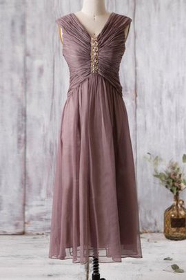 Robe demoiselle d'honneur nature moderne avec perle ruché avec manche courte