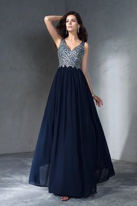 Robe de bal a-ligne de princesse en chiffon jusqu'au sol de col en v