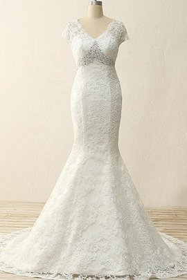 Robe de mariée longue modeste avec décoration dentelle de traîne courte de sirène