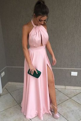 Robe de soirée avant-gardiste manche nulle a-ligne en satin naturel