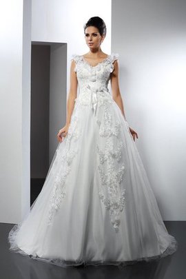 Robe de mariée longue de traîne longue manche nulle avec zip bretelles spaghetti