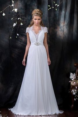 Robe de mariée modeste longueur au niveau de sol avec perle ligne a au bord de la mer