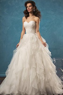 Robe de mariée en organza ligne a de traîne moyenne de col en cœur dos nu