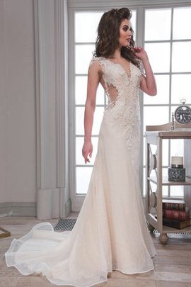 Robe de mariée v encolure col en v foncé appliques de fourreau jusqu'au sol