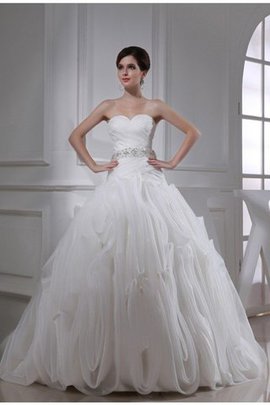 Robe de mariée cordon de mode de bal en organza de col en cœur de traîne moyenne