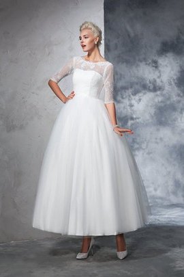 Robe de mariée longue col en bateau fermeutre eclair de mode de bal en 1/2 manche